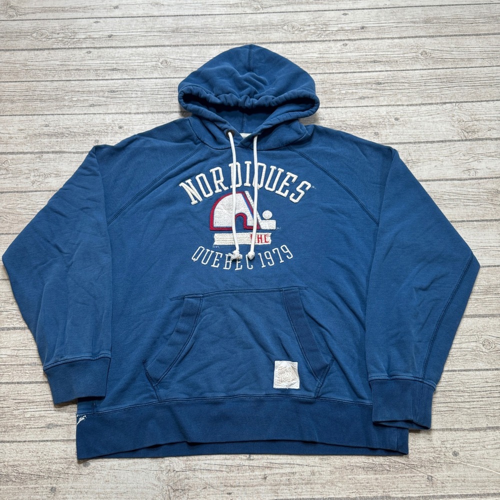 Y2K Quebec Nordiques Hoodie Men's XL Blue Fleece Pullover Oversized Activewear